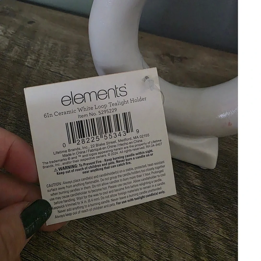 Elements Set of 2 Ceramic White Loop Tealight Holder 6in Modern Minimalist Decor